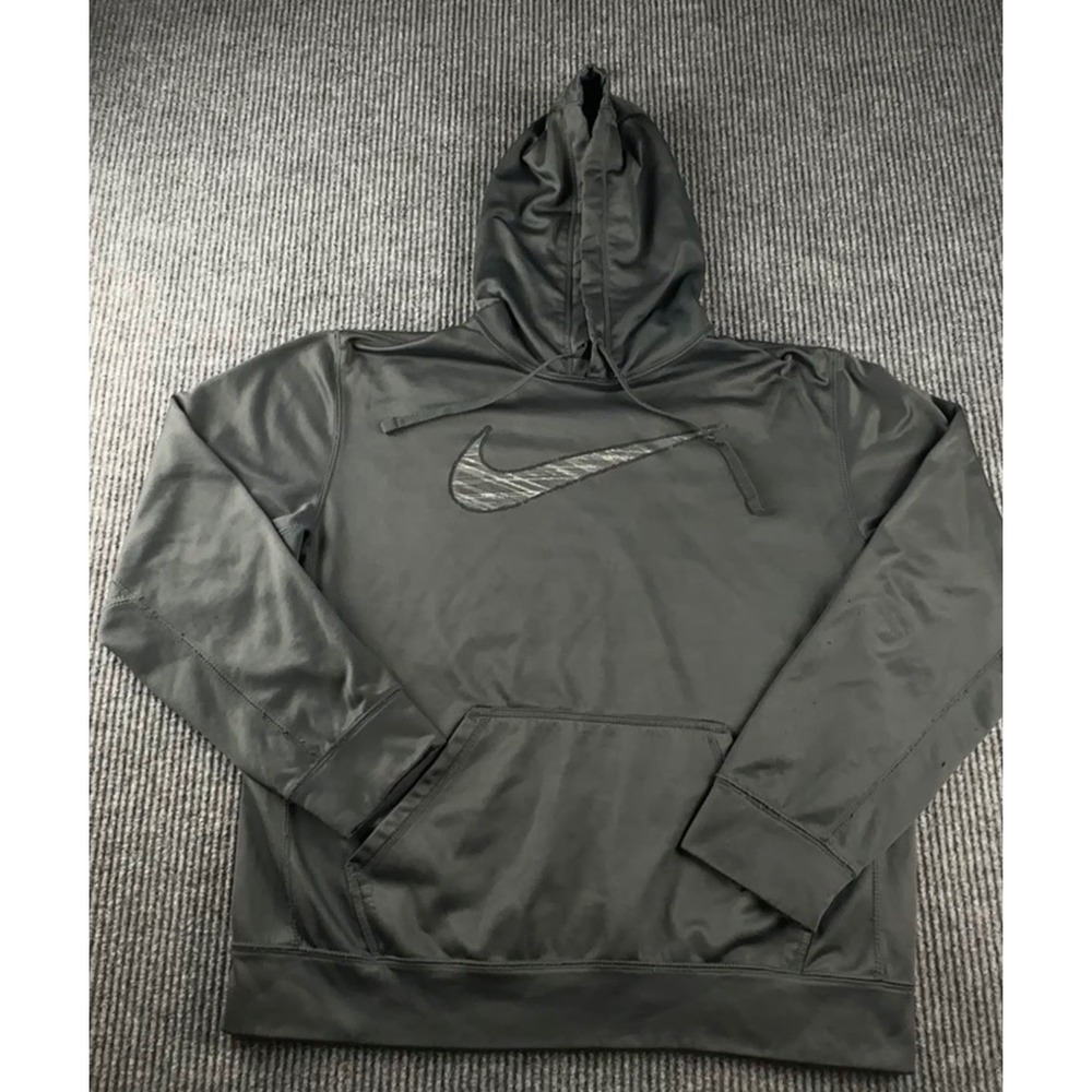 Nike Therma-FIT Mens Hoodie Gray Pullover Swoosh Sweatshirt Size M